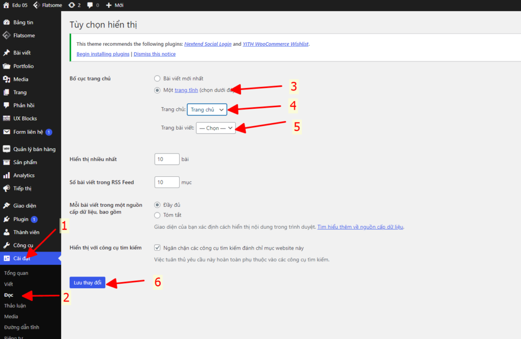Cài đặt trang chủ mặc định cho website