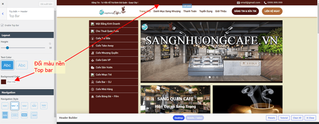 Đổi màu nền Topbar