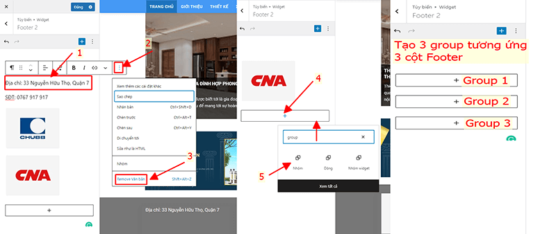 Sửa nội dung Footer
