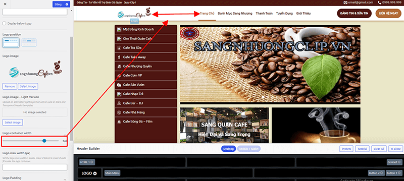 Tăng khoảng cách giữa Logo và Menu