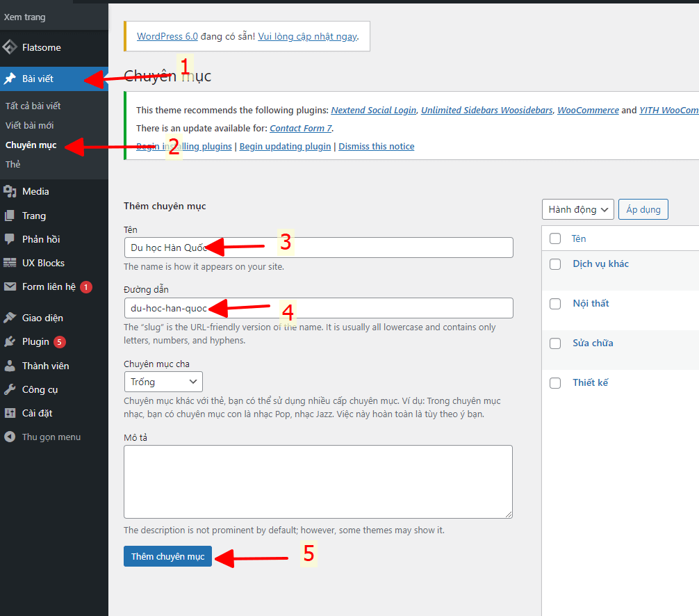 Tạo chuyên mục bài viết
