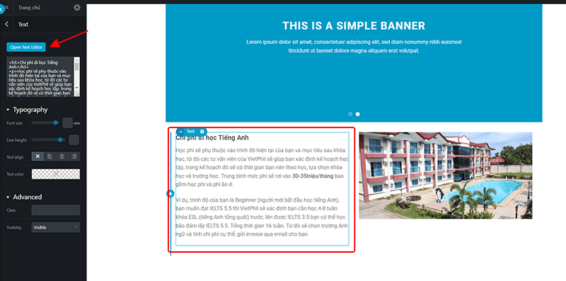 Tạo open text editor