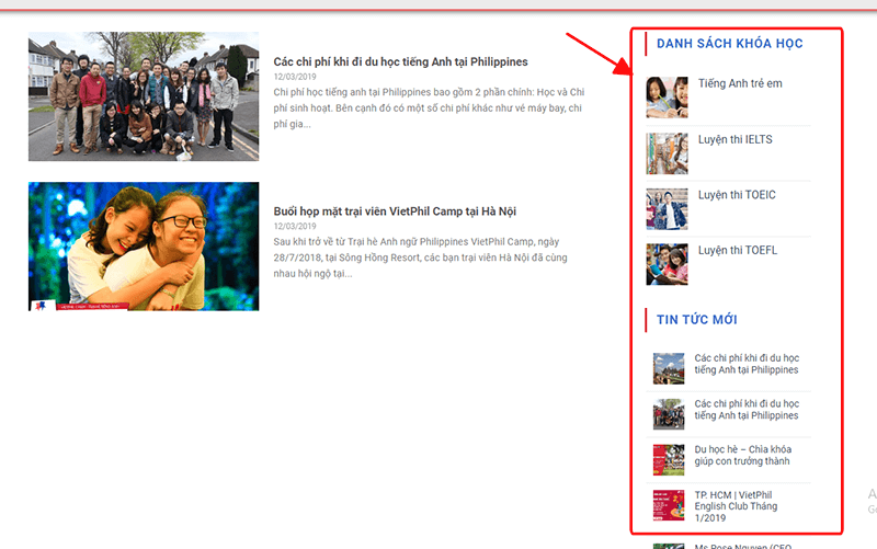 Tạo thành công Sidebar