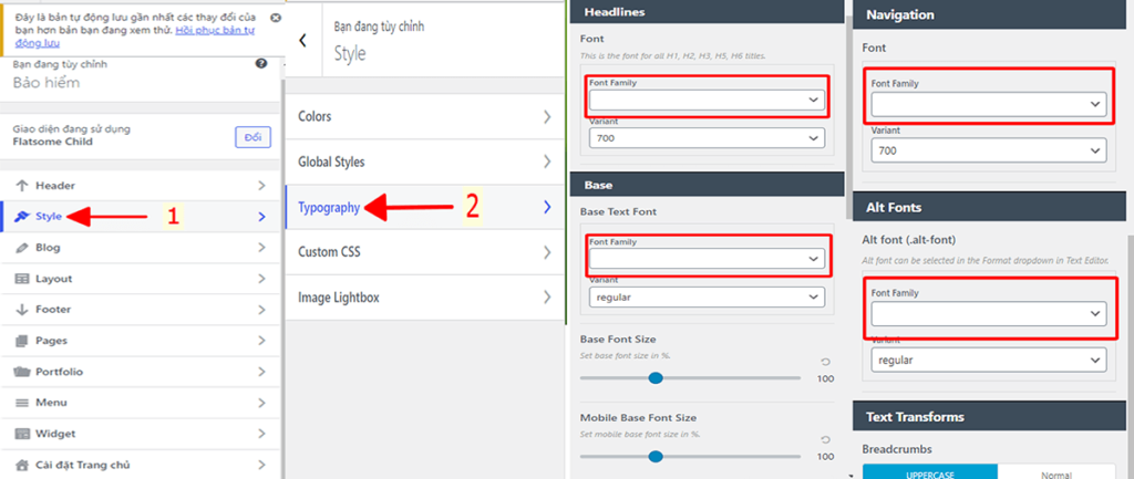 Thay đổi font chữ