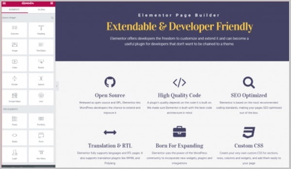 tính năng editor của elementor